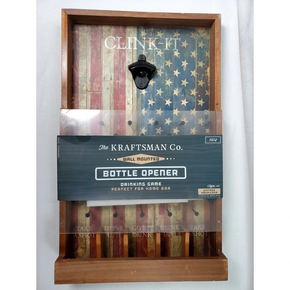 The Kraftsman Co ☆‎ American Flag Wall Mounted Drinking Game & Bottle Opener☆NEW